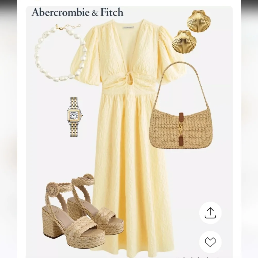 Abercrombie & Fitch Tie Front Puff Sleeve Textured Maxi Dress